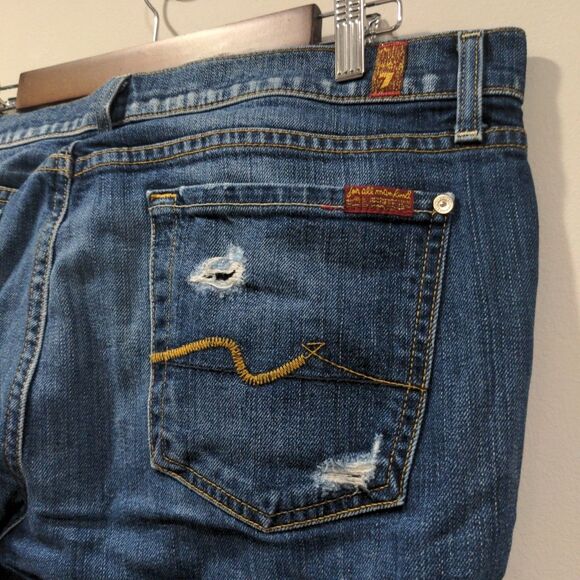 7FAMK Womens Josefina Skinny Boyfriend Distressed Jeans Size 30 Blue Button Fly - Picture 7 of 13